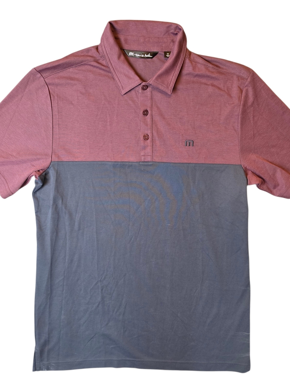 Travis Mathew Men's Polo Shirt Medium Maroon Slate Sporty Preppy Athleisure